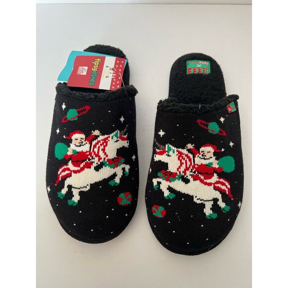 NWT REEF x Tipsy Elves Men\'s Santa Unicorn Reef Slippers Faux Fur Black Size 9 main image 4